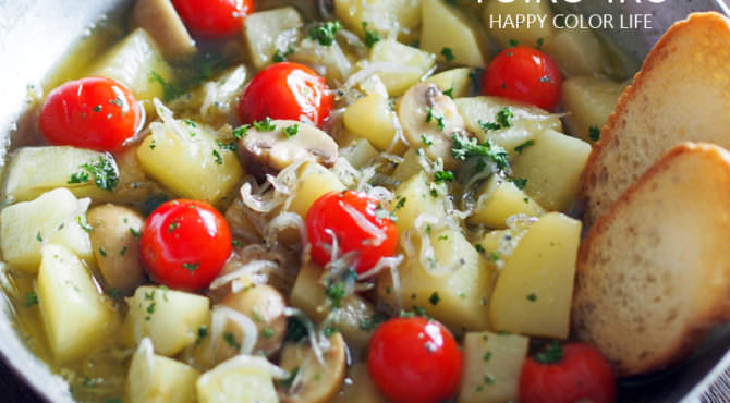 短時間調理★ジャガイモとちりめんじゃこのアヒージョ