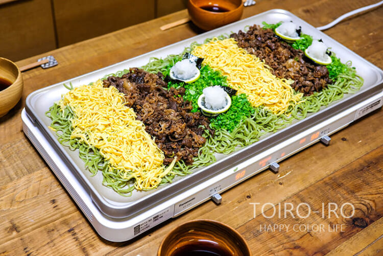 ホットプレートで瓦そば