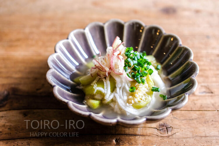 電子レンジで！ナスと長芋のおひたし