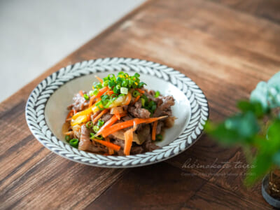 カンタン酢で作る牛肉の南蛮漬け